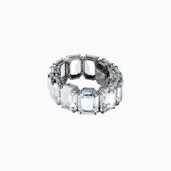 Millenia bracelet, Octagon cut crystals, White, Rhodium plated